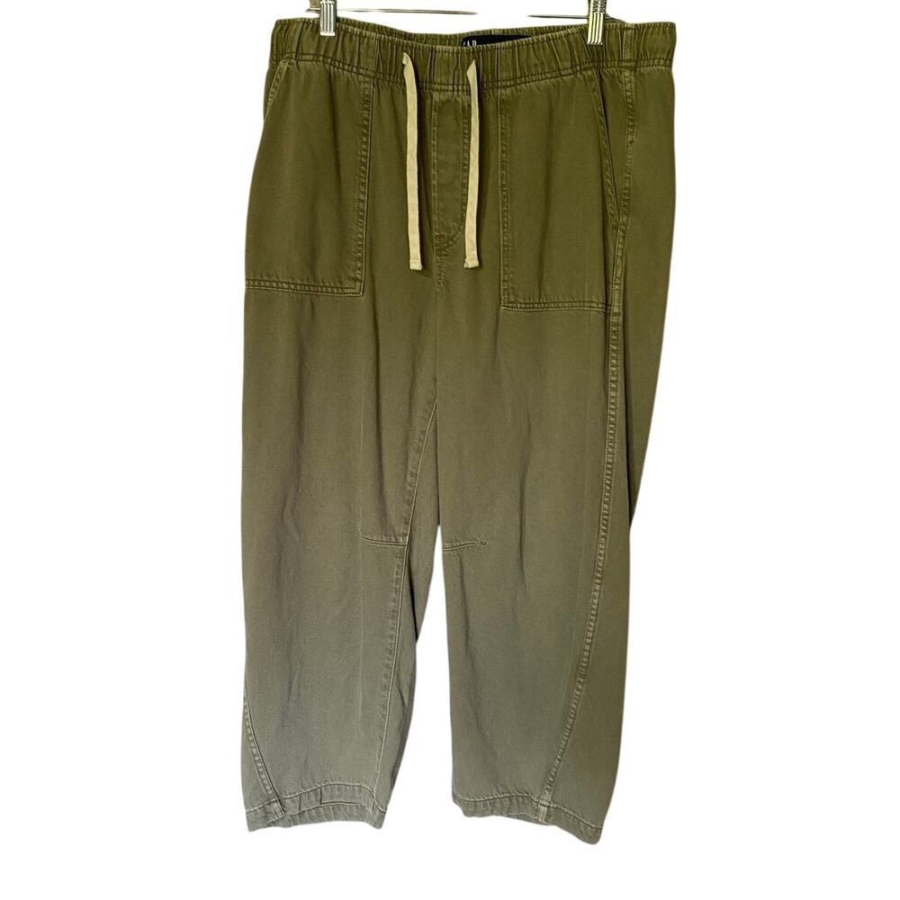 Gap Olive Pull On elastic waist Cotton Blend Barrel Pants Large Comfort Relaxed